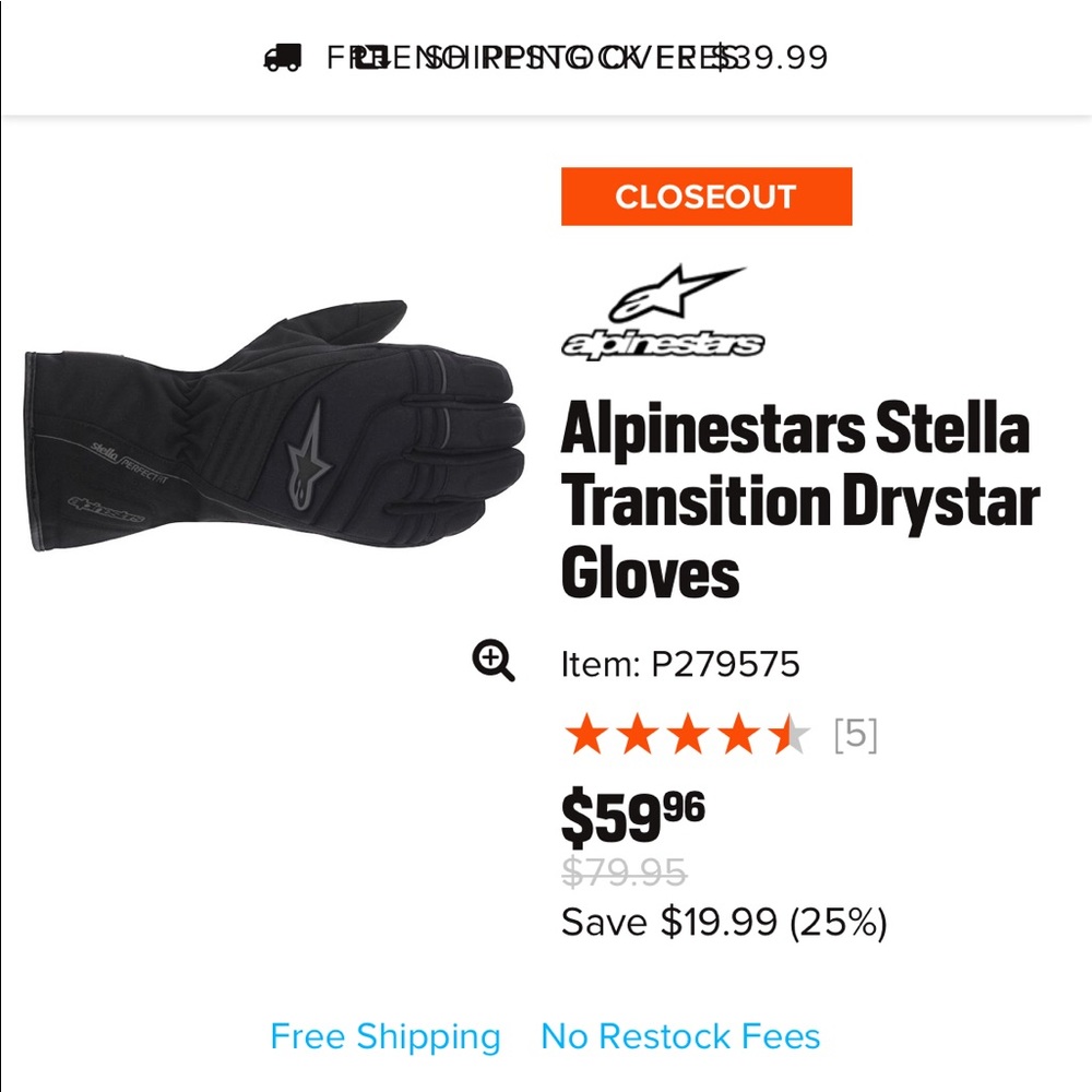 Alpinestar xs women’s gloves